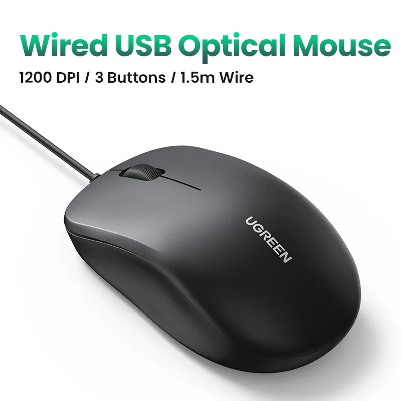 Optical USB Wired UGREEN Mouse 1200 DPI 3 Buttons