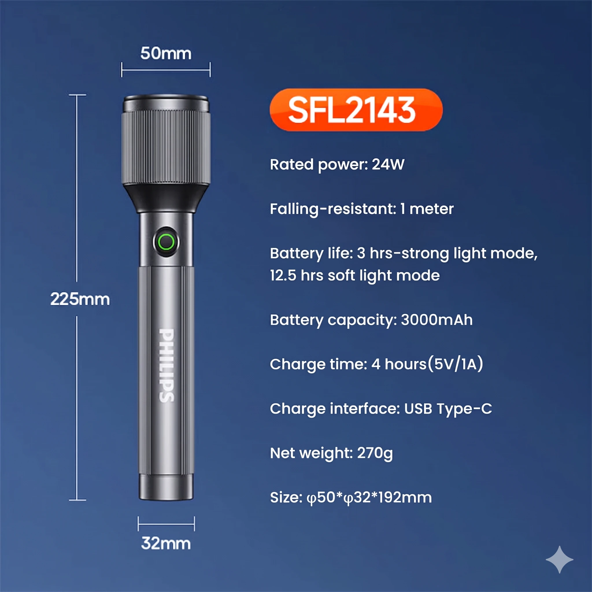 Philips SFL2143 Telescopic Zoom 1100 Lumen Flashlight - image 12