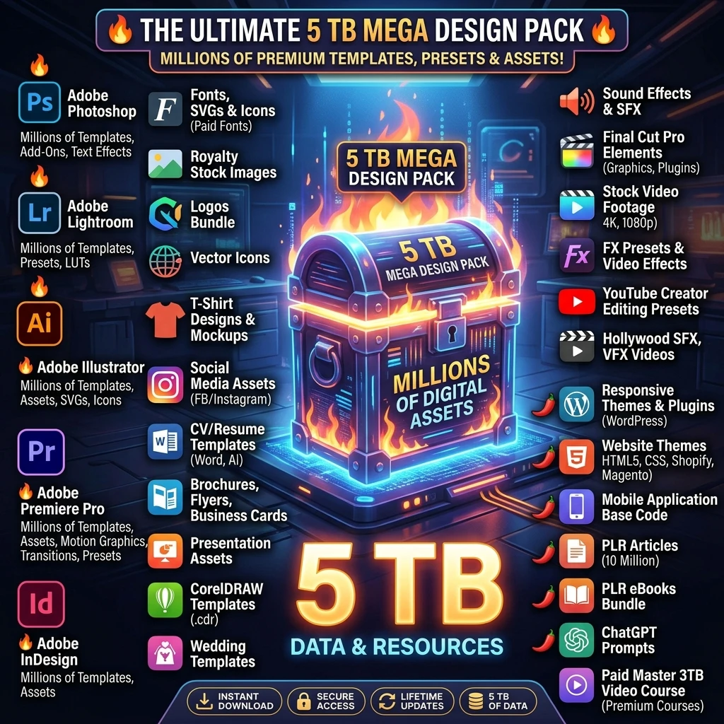 5TB Ultimate Mega Design Bundle Photoshop Templates