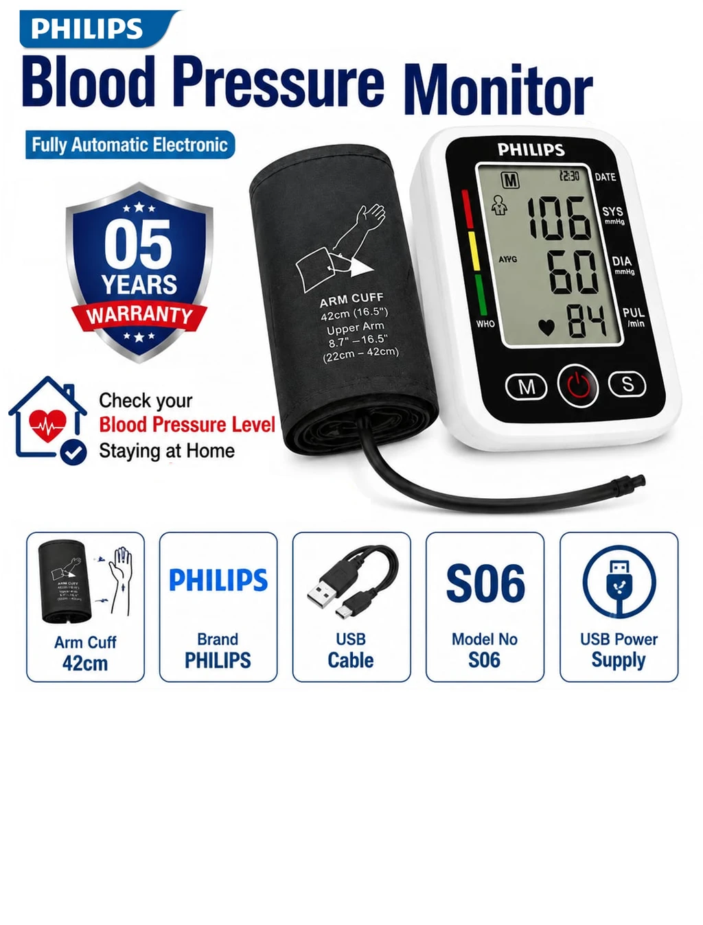 ARM Blood Pressure Monitor with USB Power Port