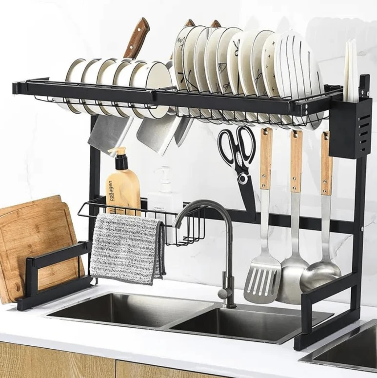 Double sink stainless steel dish drying rack over - image 3
