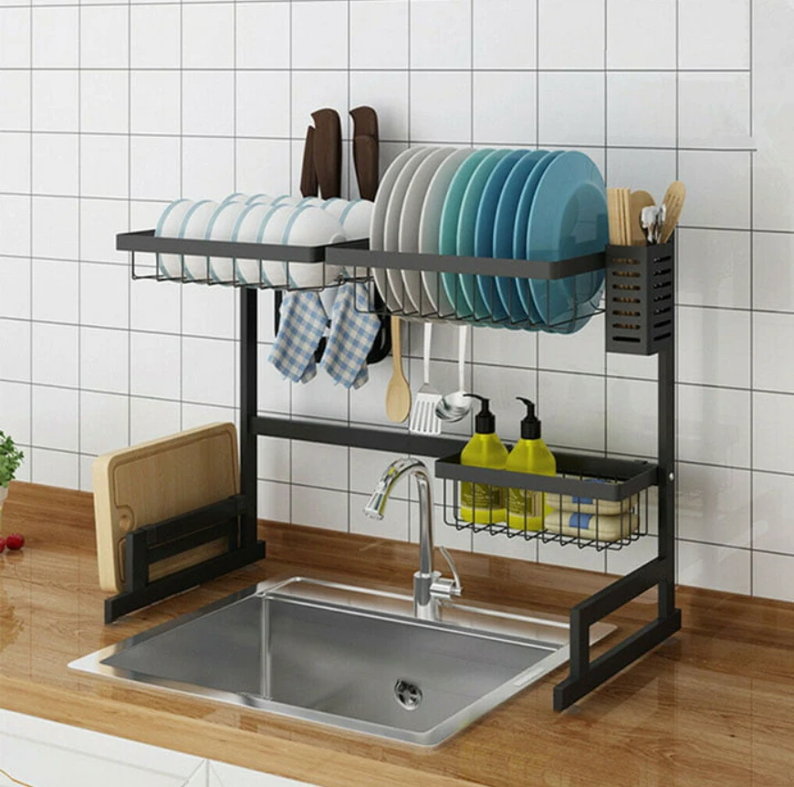 Double sink stainless steel dish drying rack over - image 6