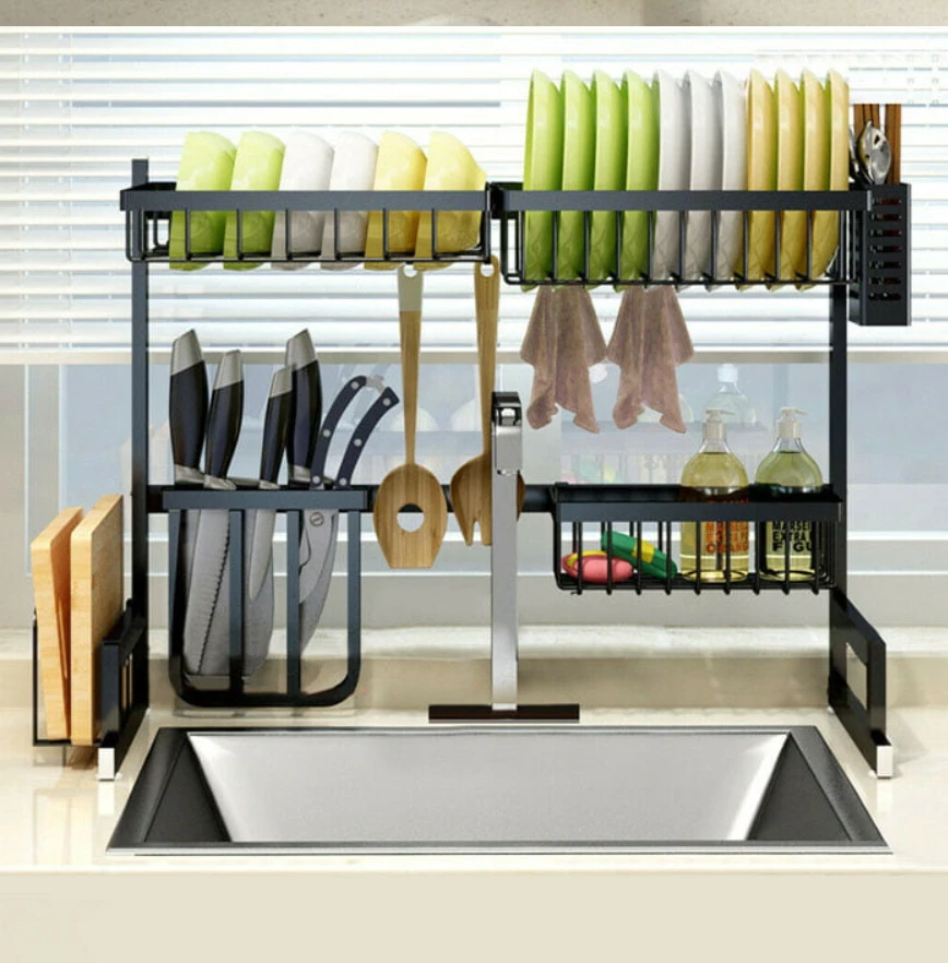 Double sink stainless steel dish drying rack over - image 5