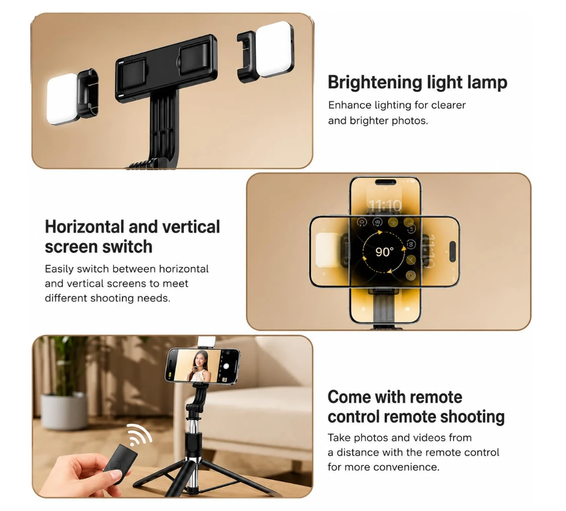 R1S-L 6ft Tripod Selfie Stick LED Fill Light & Remote - image 3