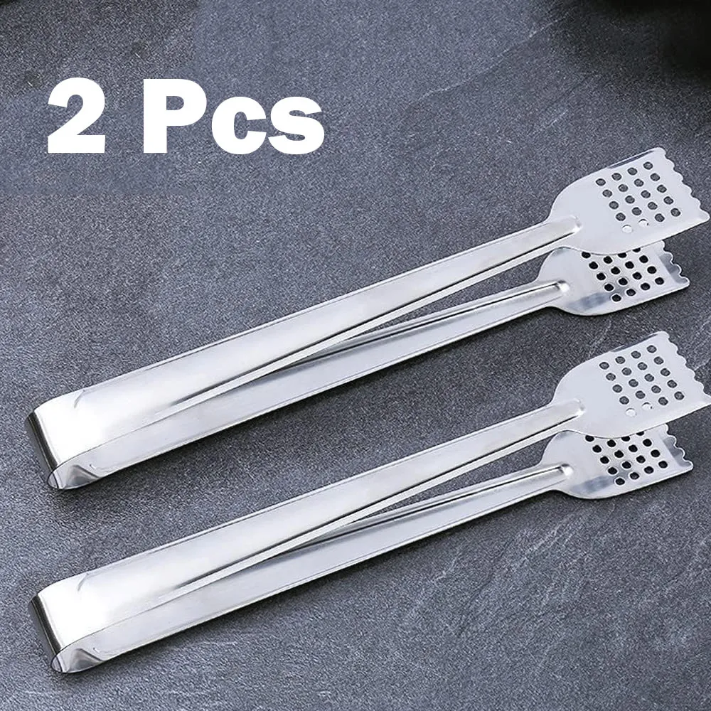 11 Inches-Stainless Steel BBQ Food Tongs Bread Clip - 2 pcs