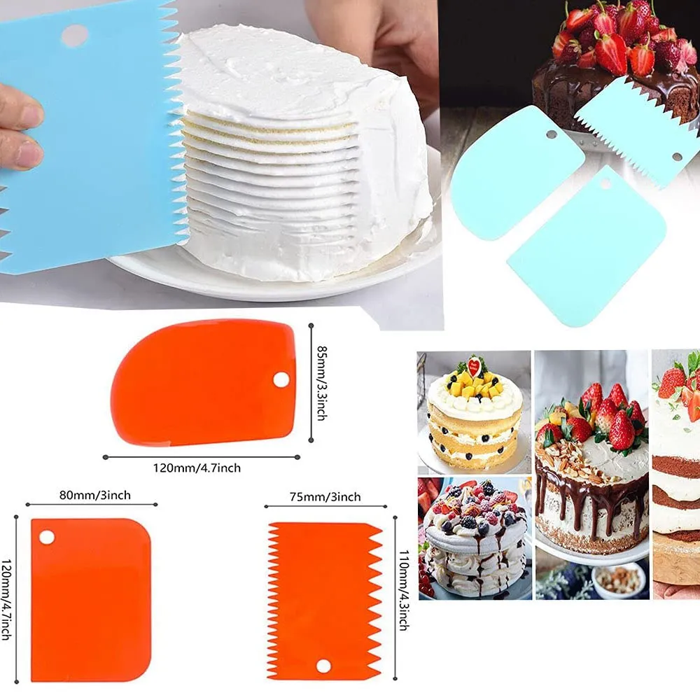 3 Pcs Plastic Cake Scraper Spatula Set Pastry Dough - Red - image 3
