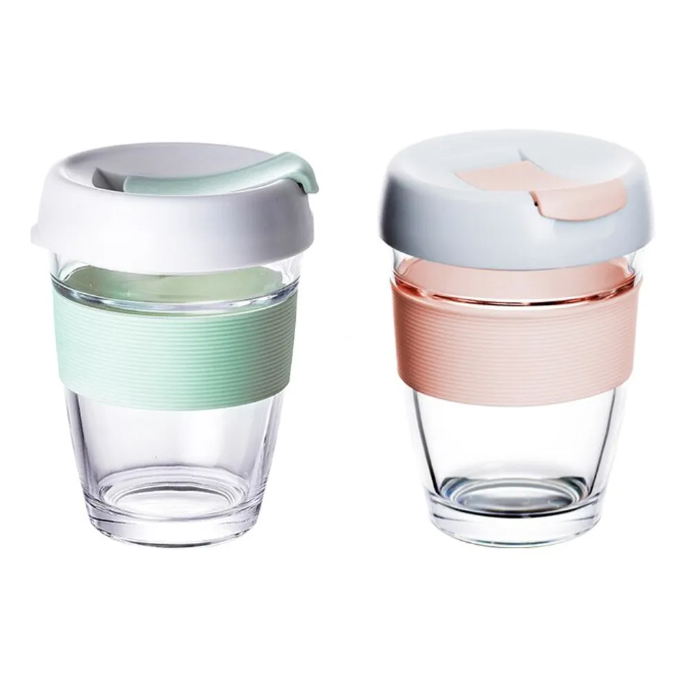 350ml Tempered Glass Reusable Travel Mug Coffee Cups - Pink