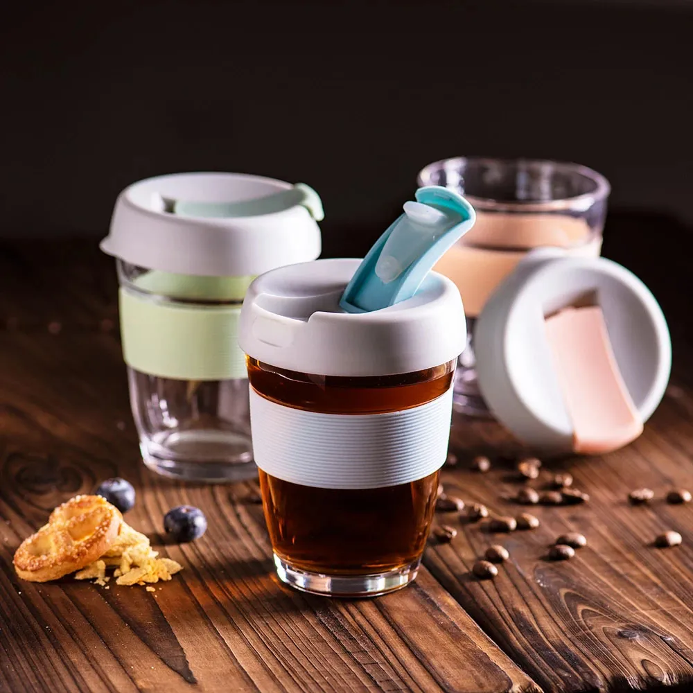 350ml Tempered Glass Reusable Travel Mug Coffee - Light blue