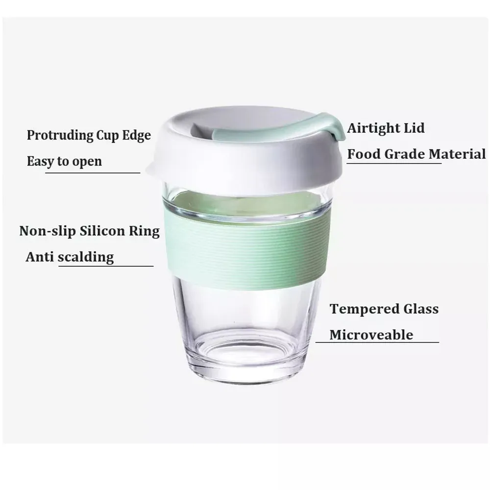 350ml Tempered Glass Reusable Travel Mug Coffee - Light blue - image 2