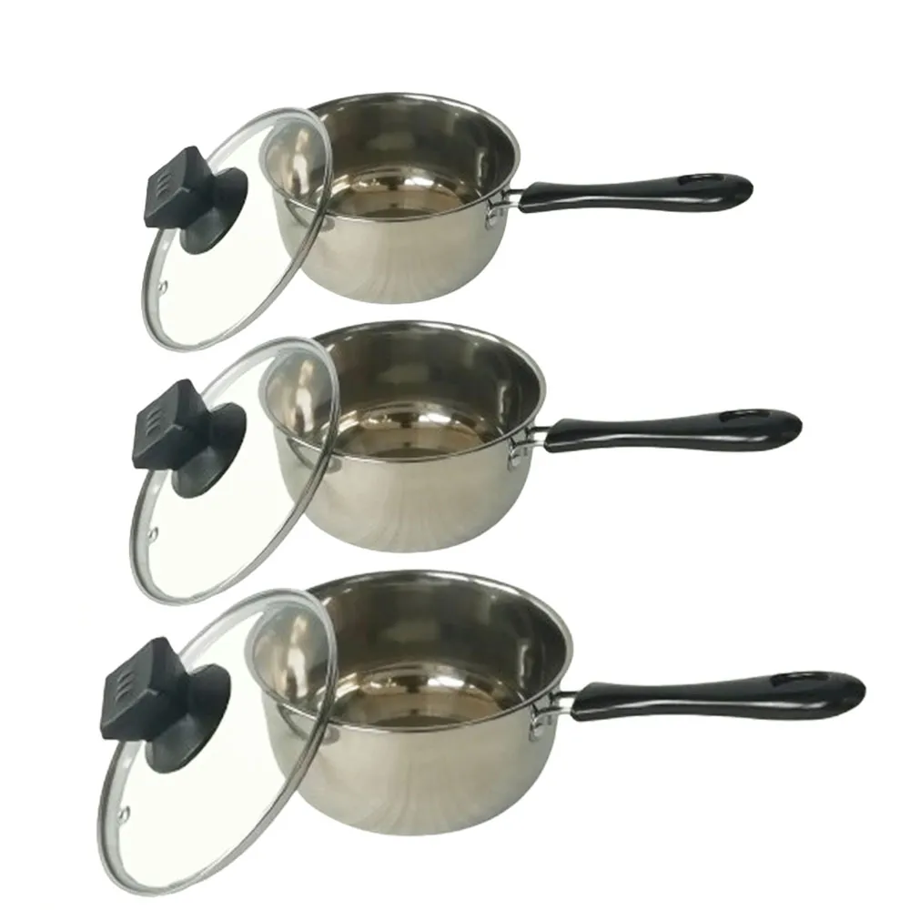 3Pcs Stainless Steel Saucepan Set with Cool Touch - 3pcs Set
