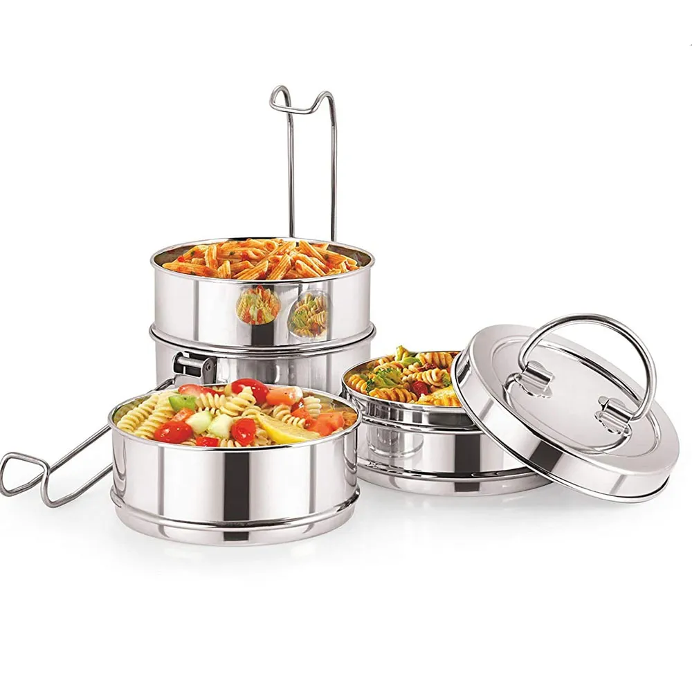 4 Tier Stainless Steel Tiffin Lunch Box for School - Silver - image 2