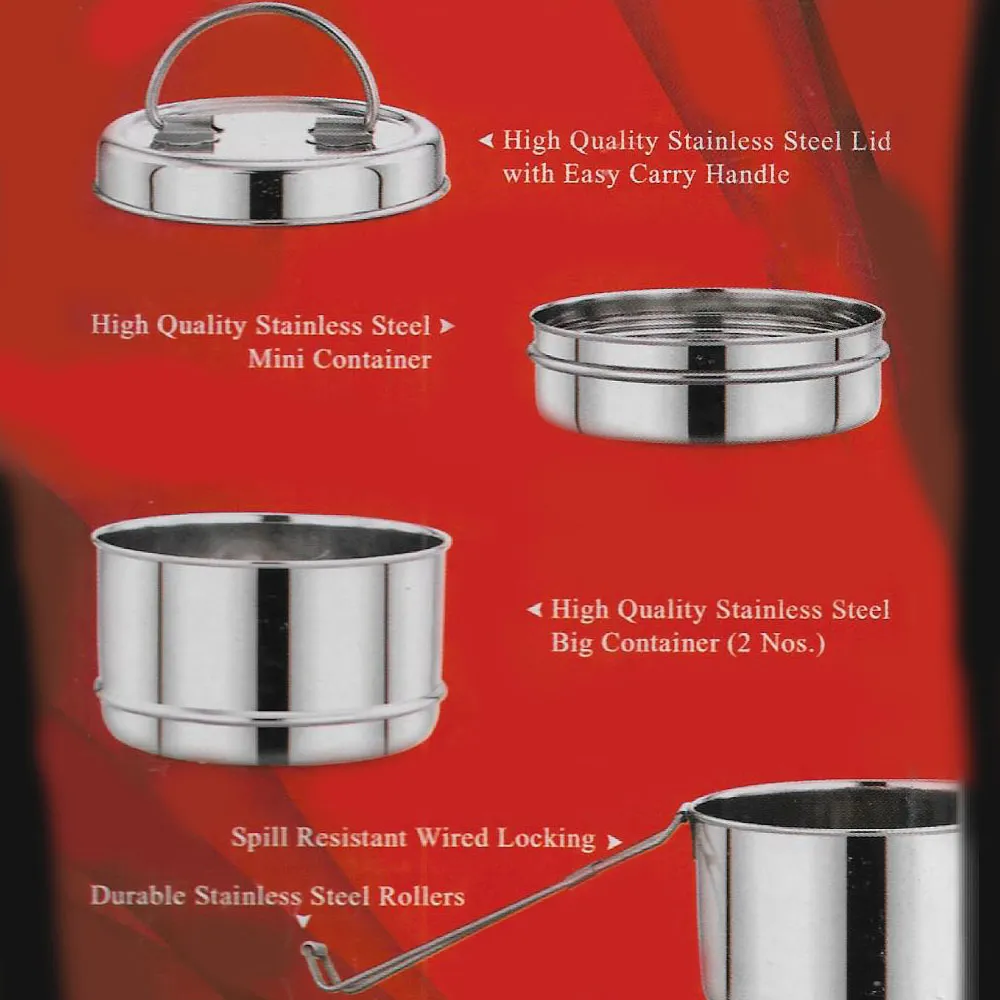 4 Tier Stainless Steel Tiffin Lunch Box for School - Silver - image 5
