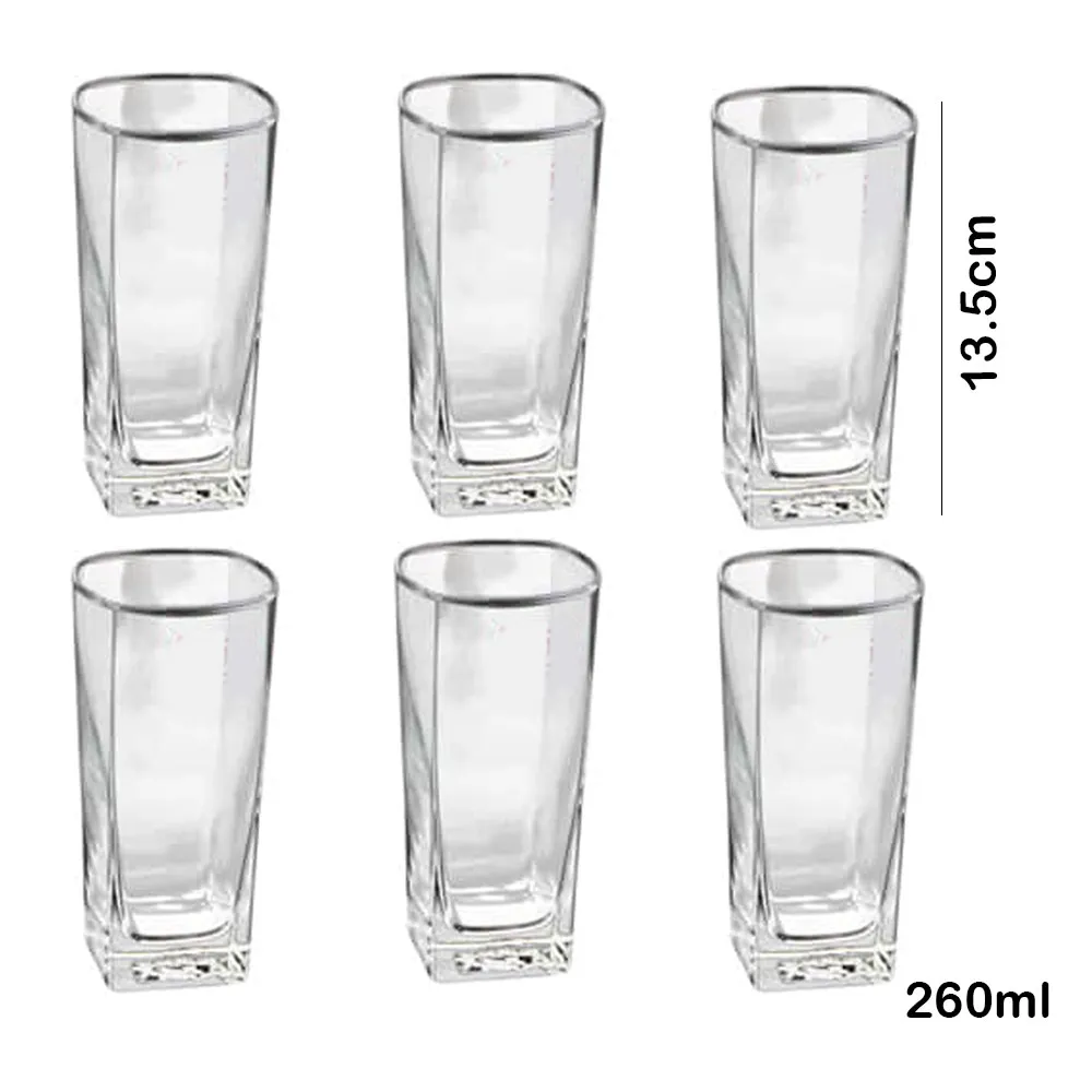 6Pcs- 260ml Water Glasses Square Base Drinking Glass - 260ml