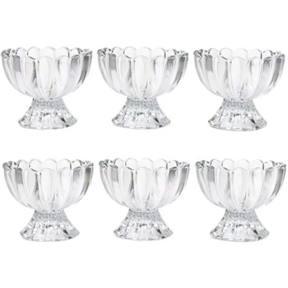 6Pcs -Glass Ice Cream Dessert Bowl Clear Tulip Flower Shape