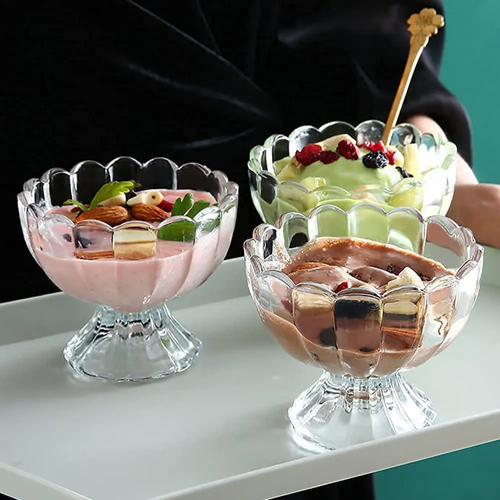 6Pcs -Glass Ice Cream Dessert Bowl Clear Tulip Flower Shape - image 2
