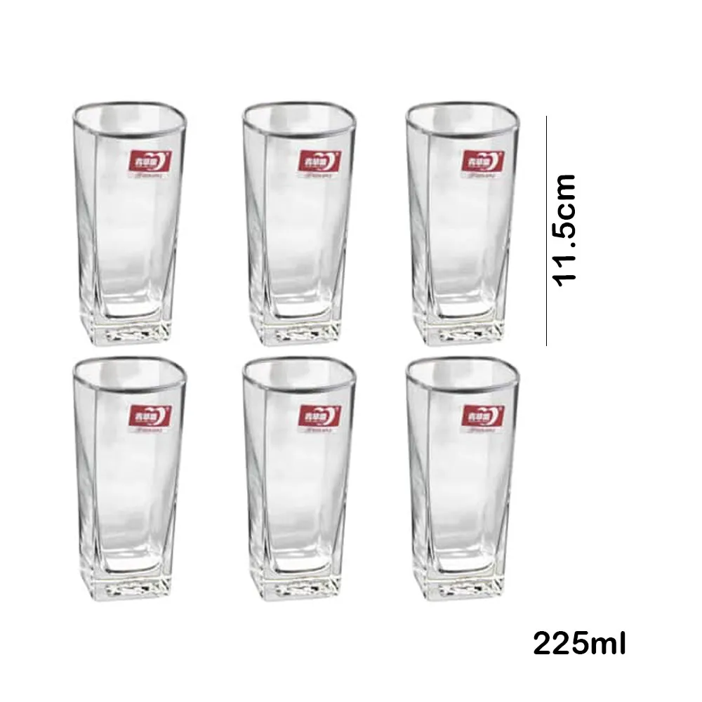 6Pcs Water Glasses Square Base Drinking Glass Set - 225ml