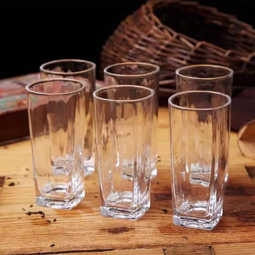 6Pcs Water Glasses Square Base Drinking Glass Set - 225ml - image 3