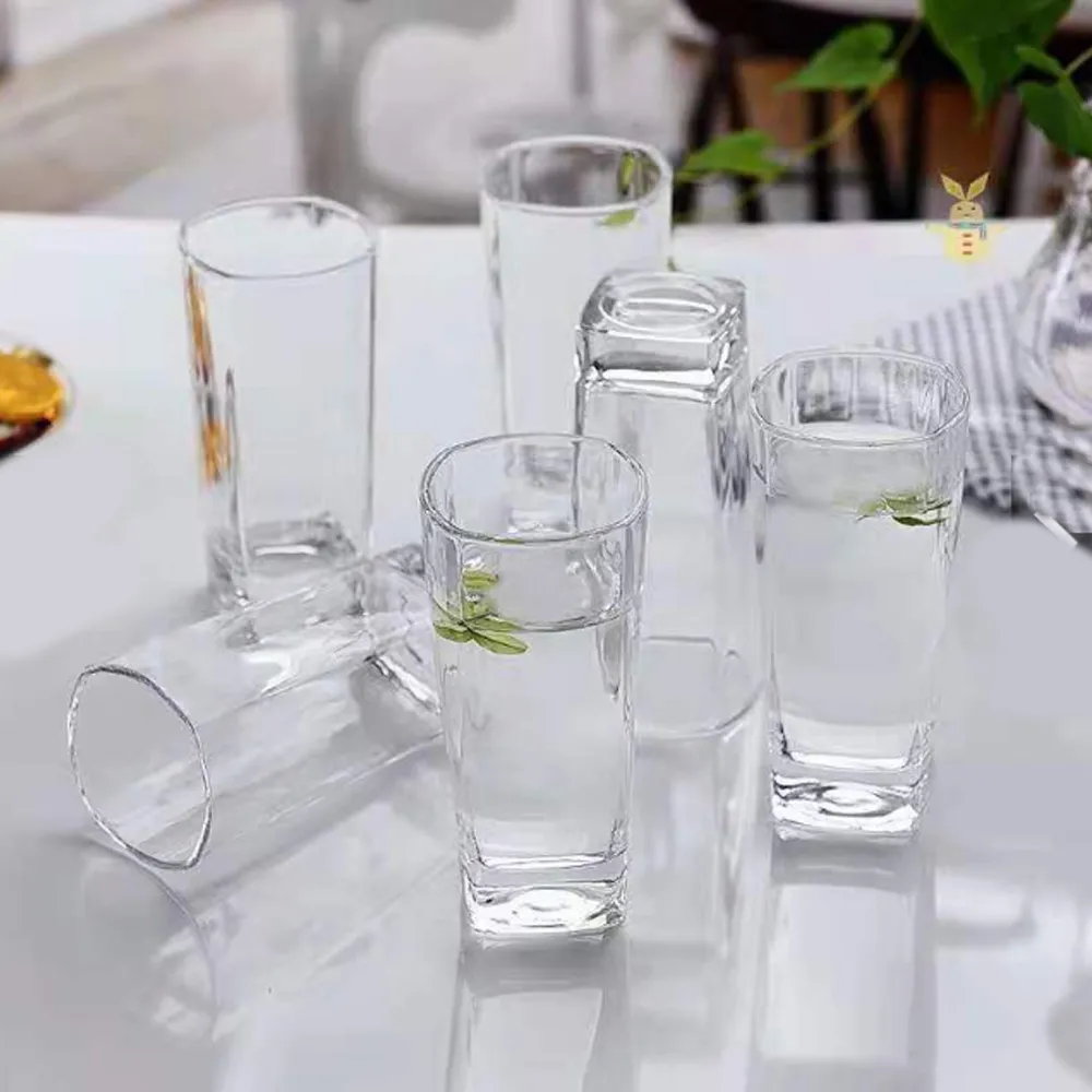 6Pcs Water Glasses Square Base Drinking Glass Set - 285ml - image 2