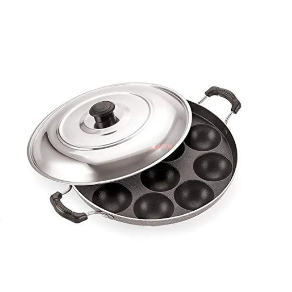 Appam Pan With Lid 12 Non Stick Scoops Appam - Black - image 4