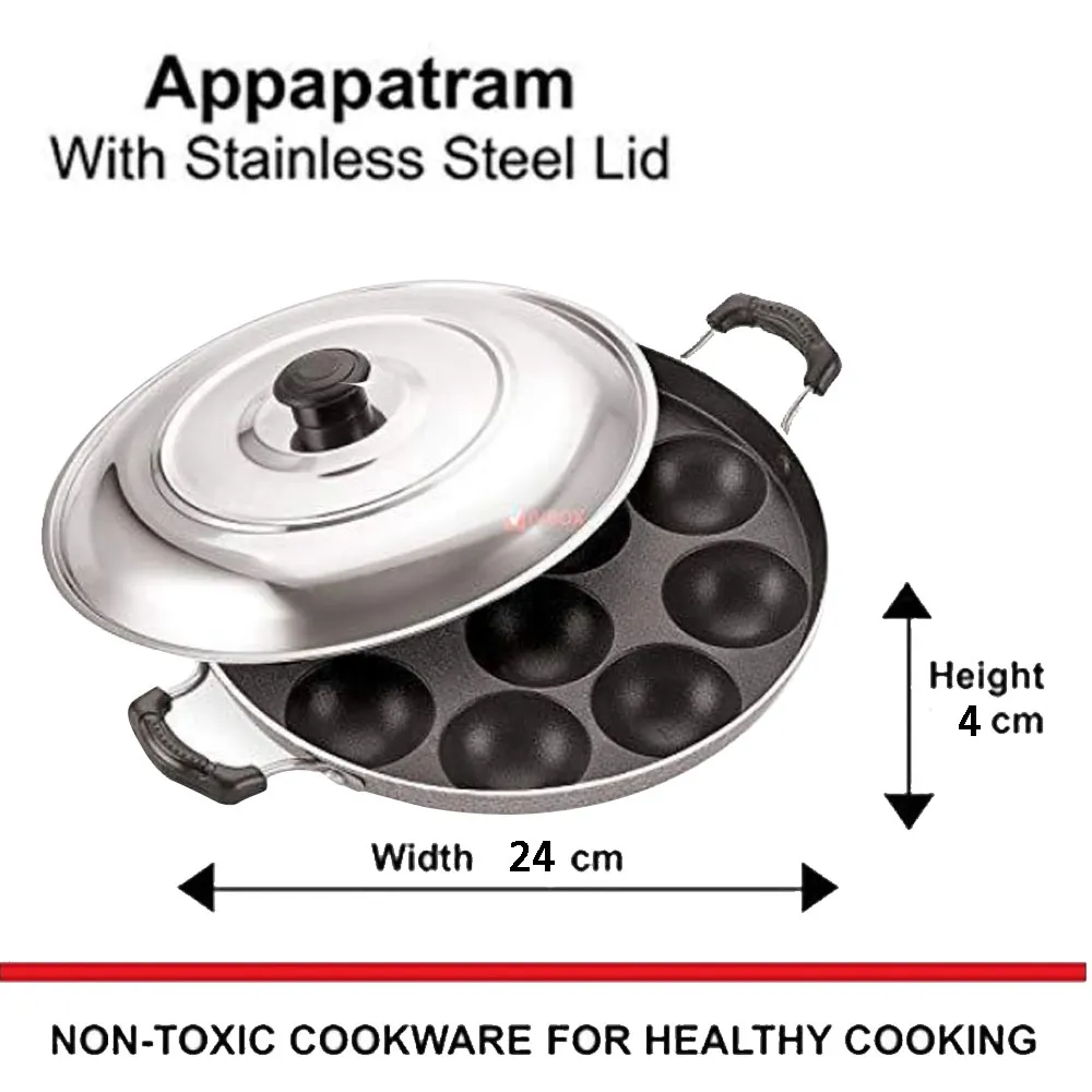 Appam Pan With Lid 12 Non Stick Scoops Appam - Black - image 5