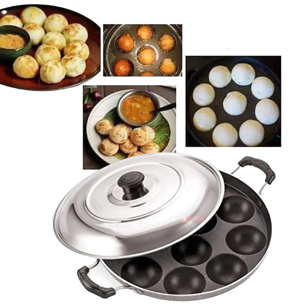 Appam Pan With Lid 12 Non Stick Scoops Appam - Black - image 6