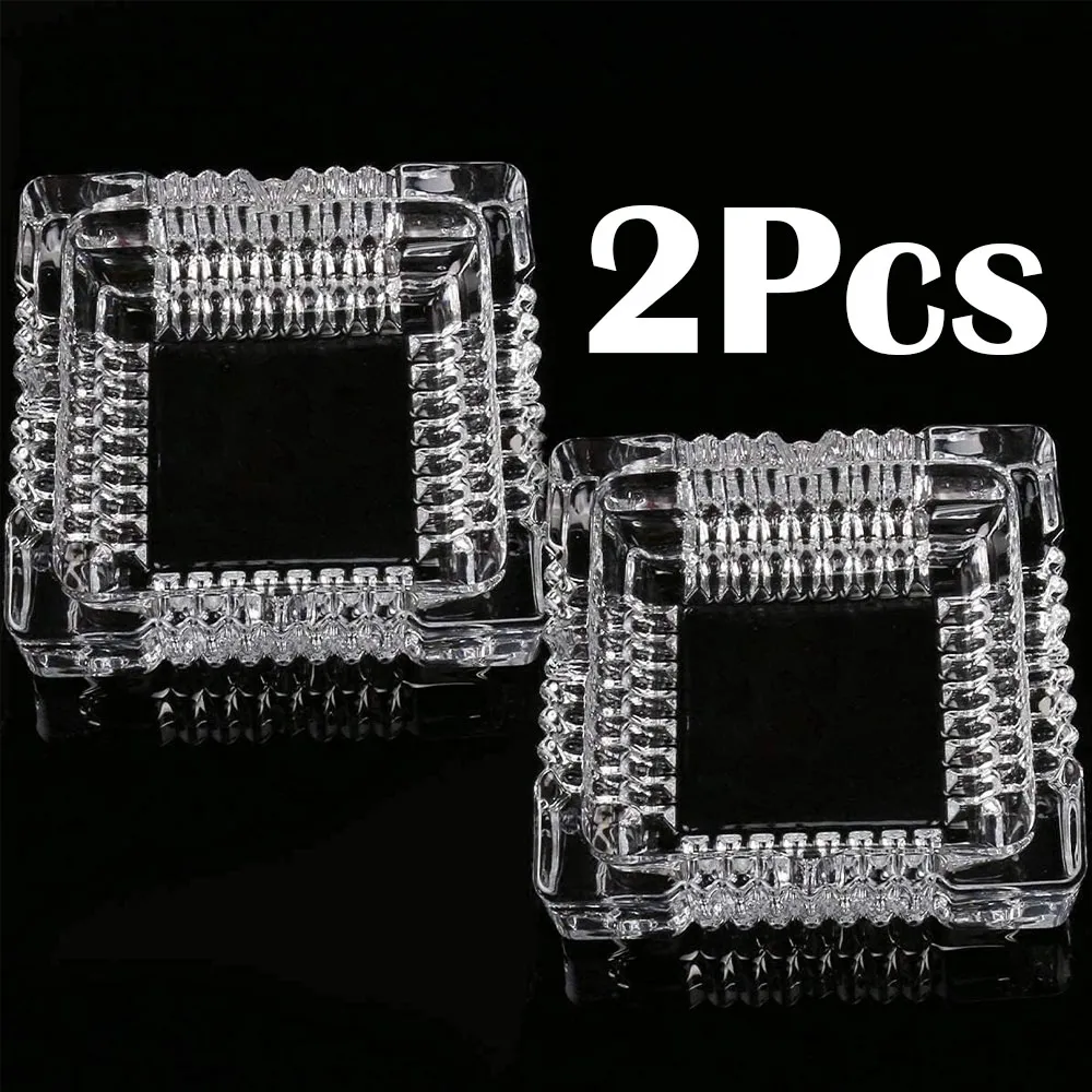 Crystal Ashtray, Transparent Classic - Large Square (2Pcs)