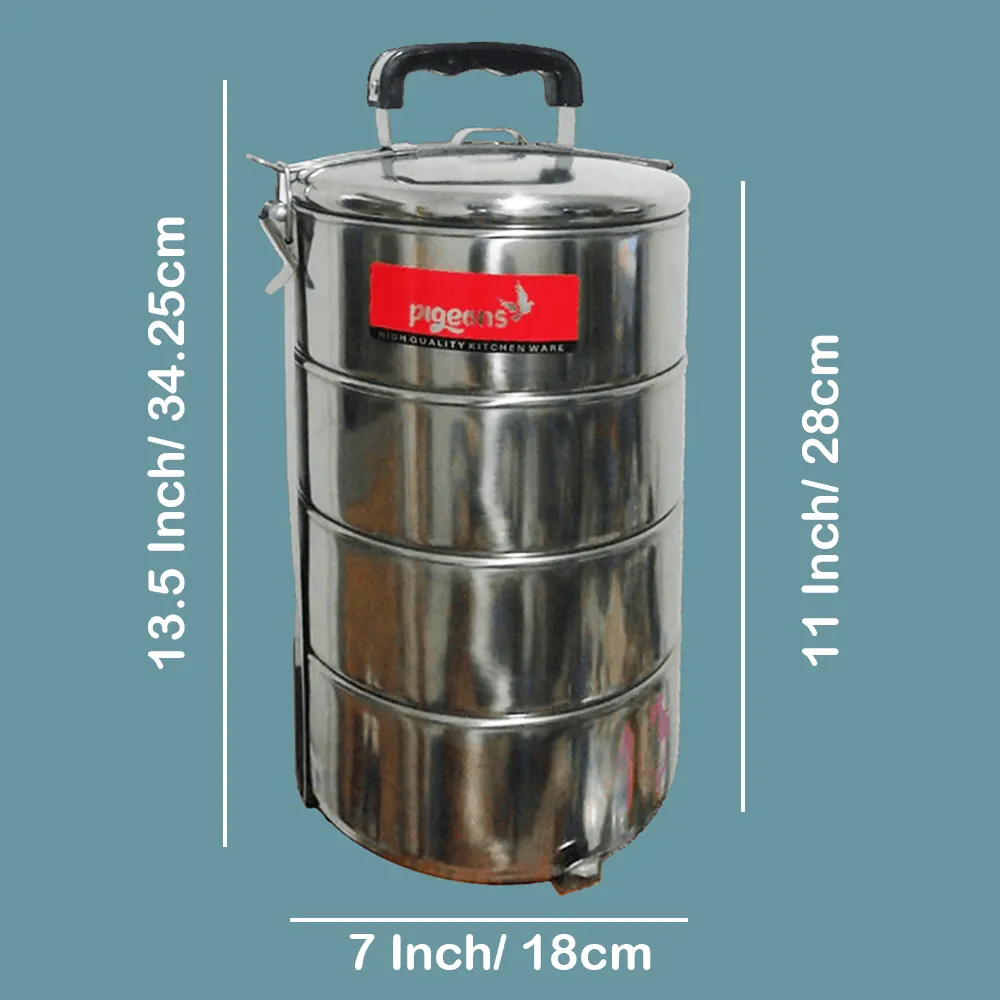 Food Carrier Stainless Steel Heavy Tiffin - 1.5L 4 Tiers