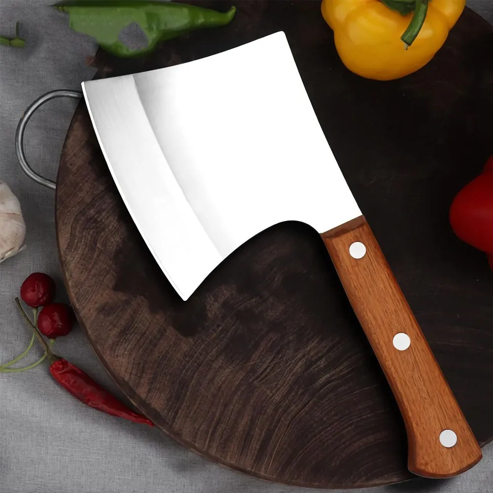 Heavy Duty Butcher Knife for Chopping Bones, Solid Wood