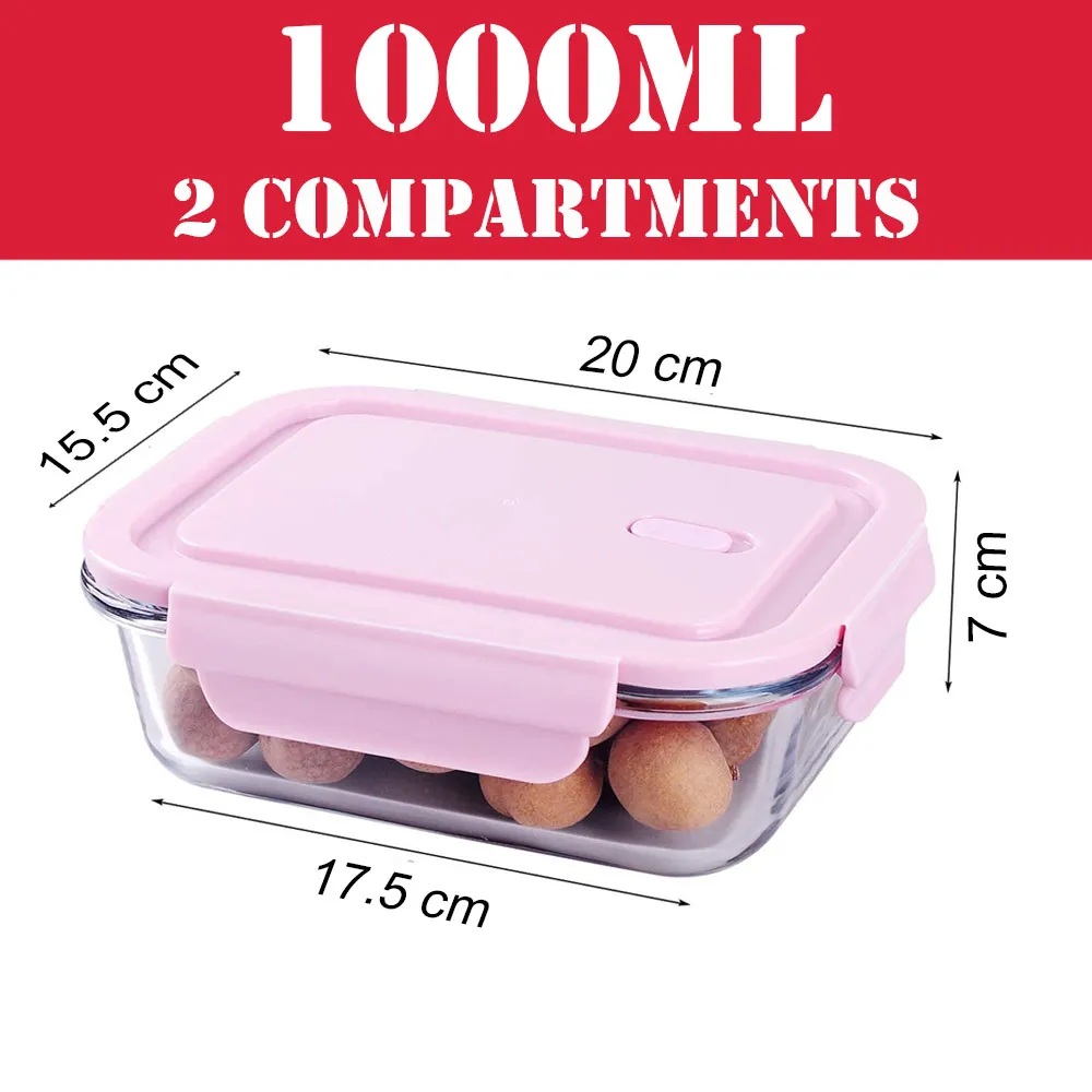 High Borosilicate Glass Food Storage - 1000ml 2compt 1pcs