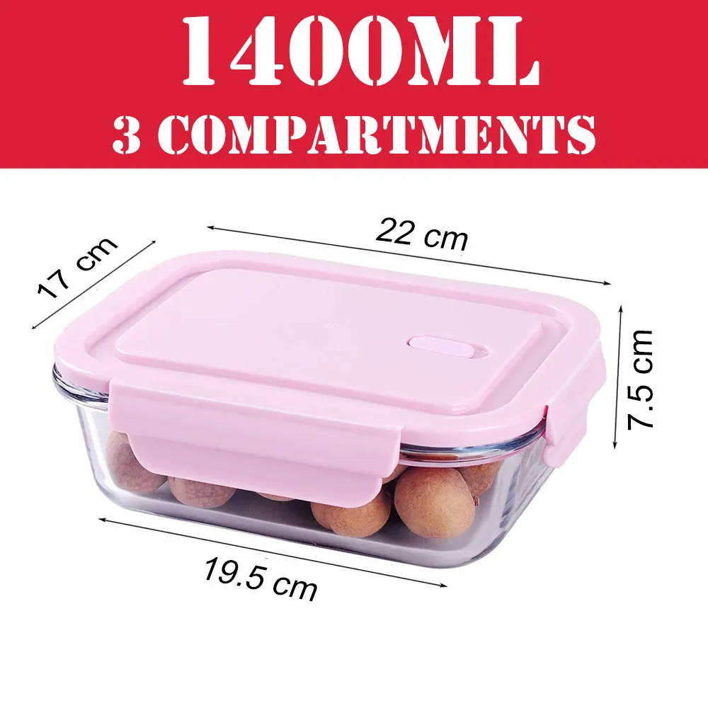 High Borosilicate Glass Food Storage - 1000ml 3compt 1pcs