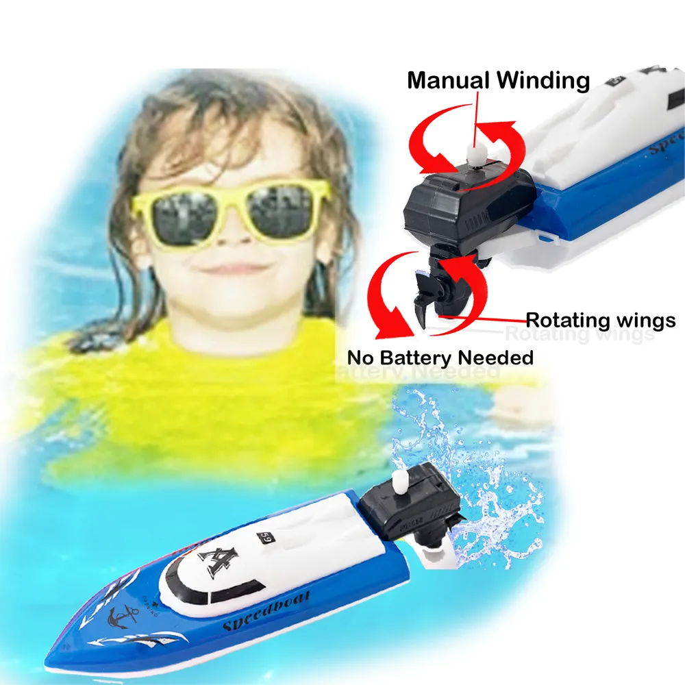 Manual Winding Water Floating Boat Toy - 1pc Random color - image 1