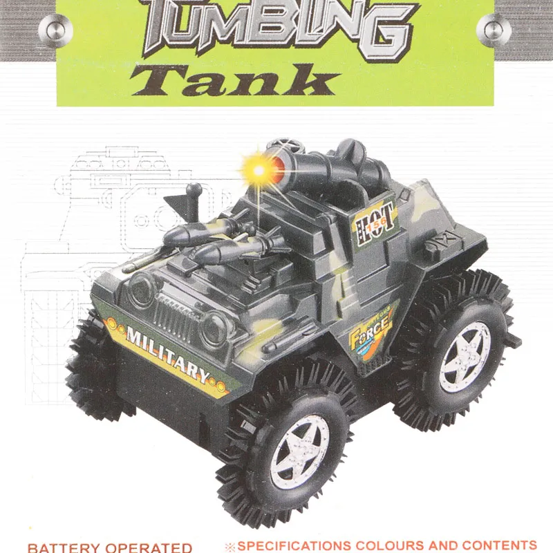 Military Tank Tumbling Tank, Bump and Go - Lemon Yellow - image 3