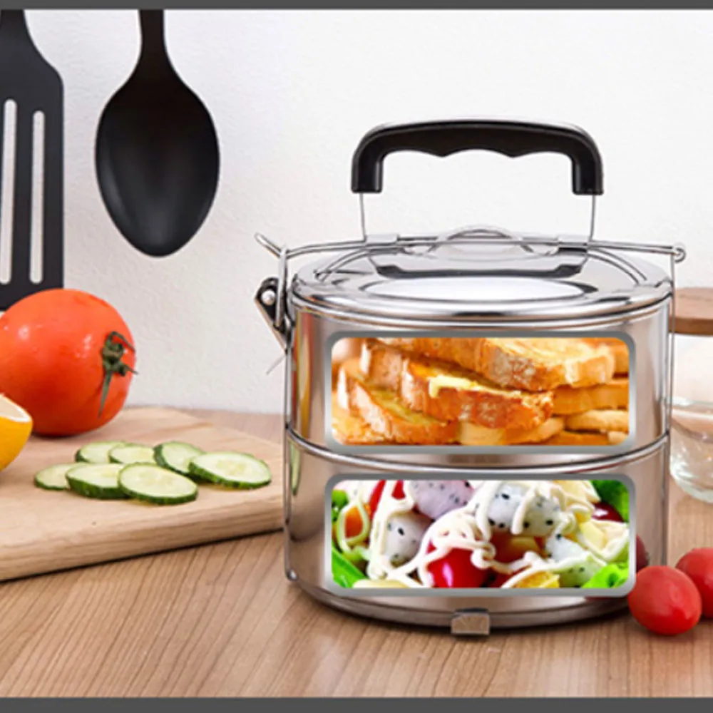 Portable Stainless Steel Lunch Box, Meal Food - 2 Layers - image 2