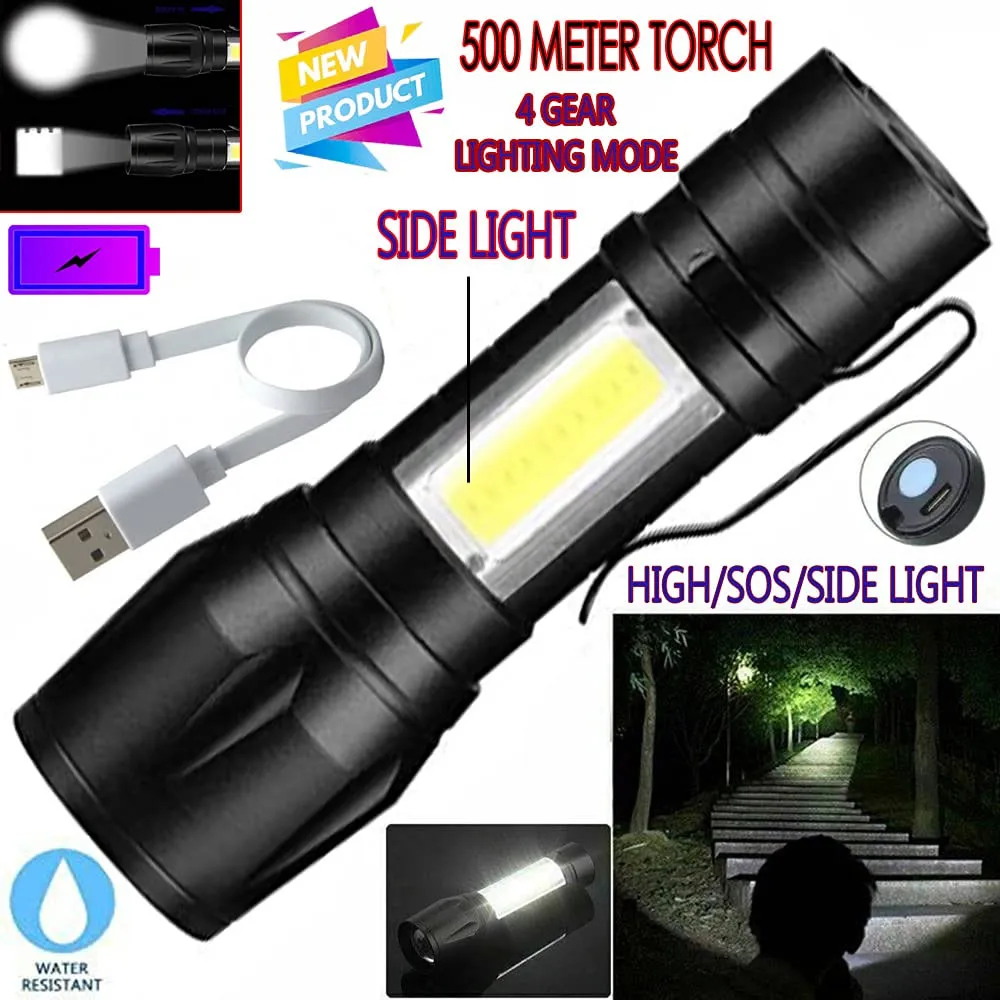 Rechargeable Flashlight Torch Small Sun 500 Meter 4 Mode - image 2