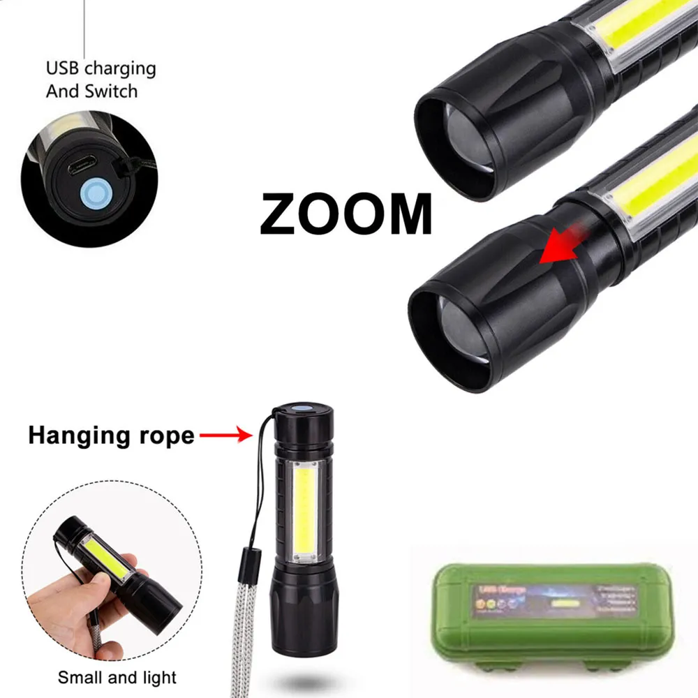 Rechargeable Mini LED Flashlight, USB, High Powerful - Black - image 2