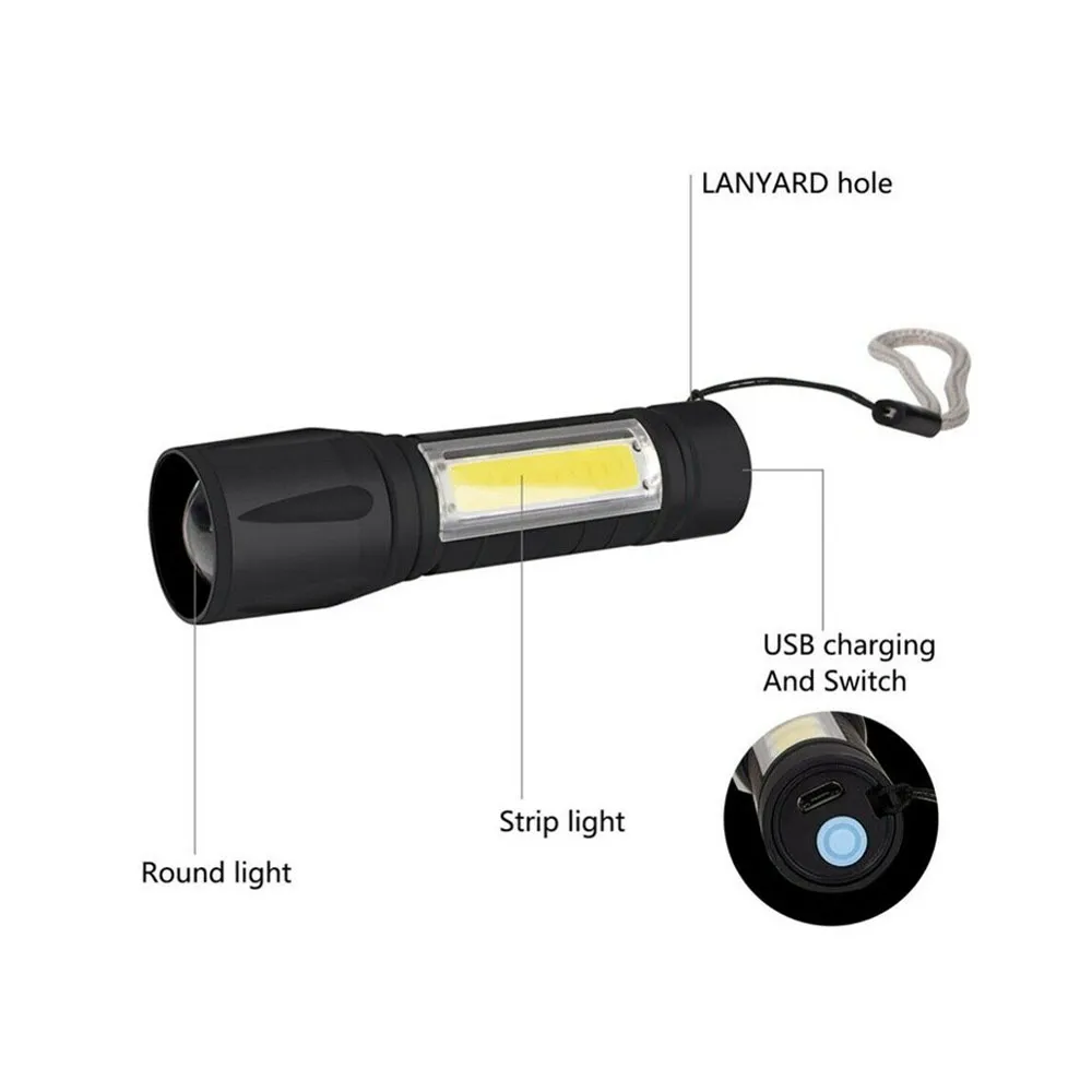 Rechargeable Mini LED Flashlight, USB, High Powerful - Black - image 4