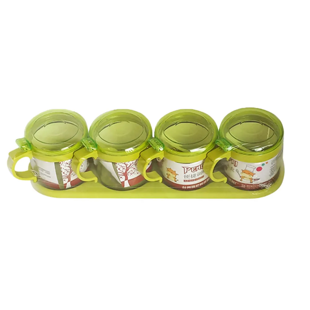 Set of 4Pcs Transparent Glass Spice Containers and - Green