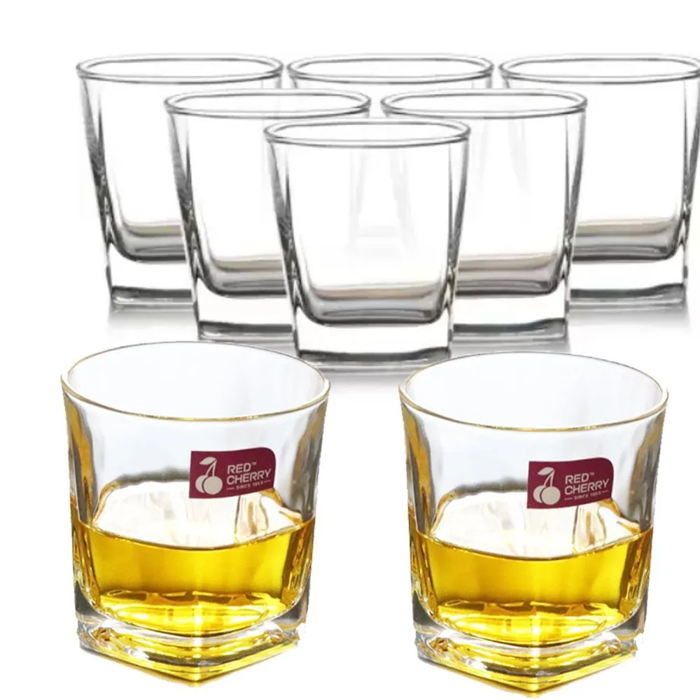 Set of 6 Red Cherry Old Fashioned Square Whiskey - 6 pcs Set
