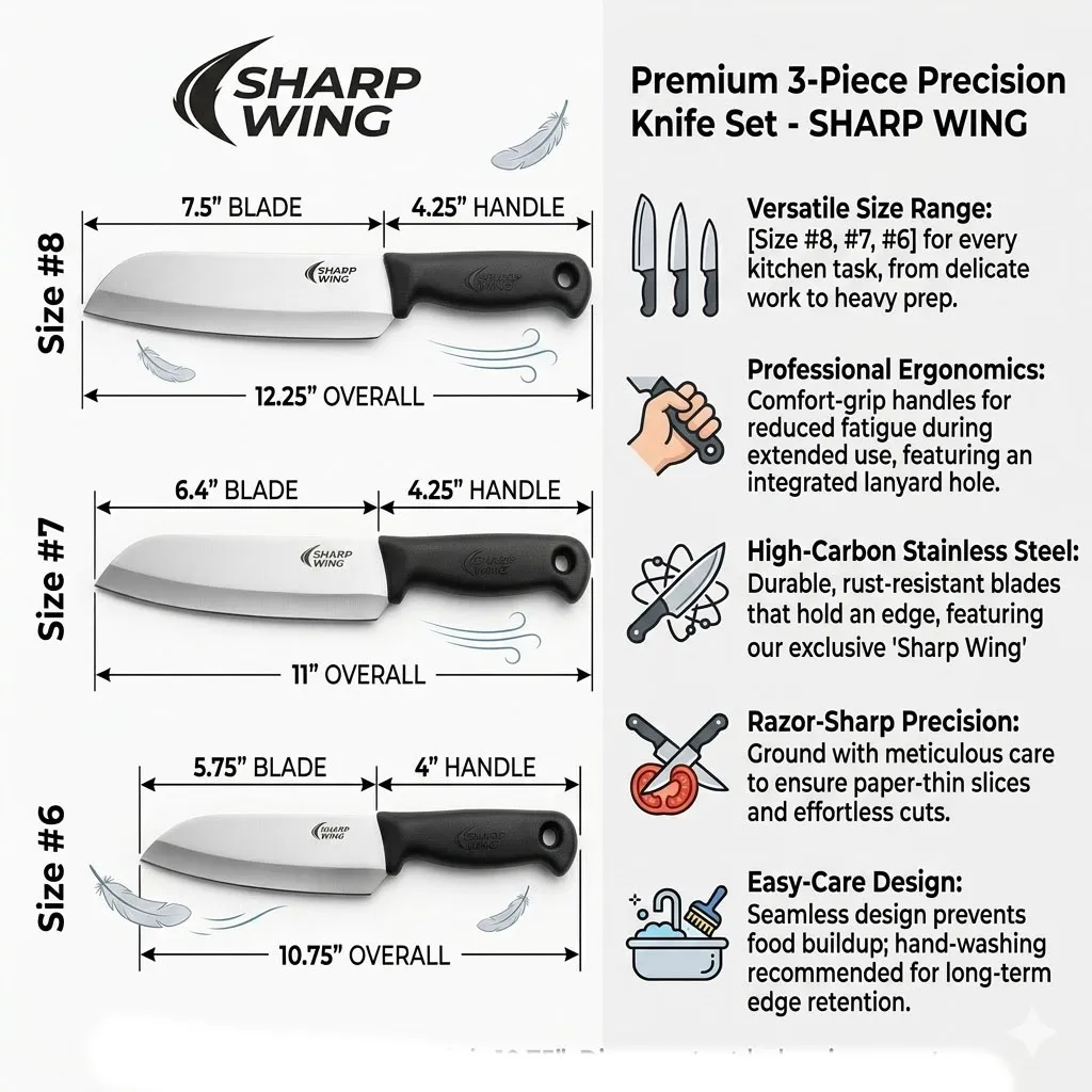 Sharp Wing Knifes Stainless Steel Razor-Sharp - 3pcs 3size