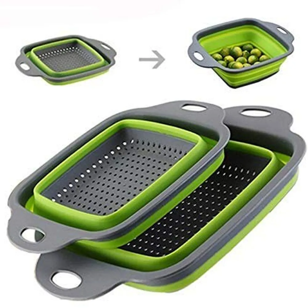 Square Draining Basket 2 Pcs - Silicone Kitchen - Green - image 1