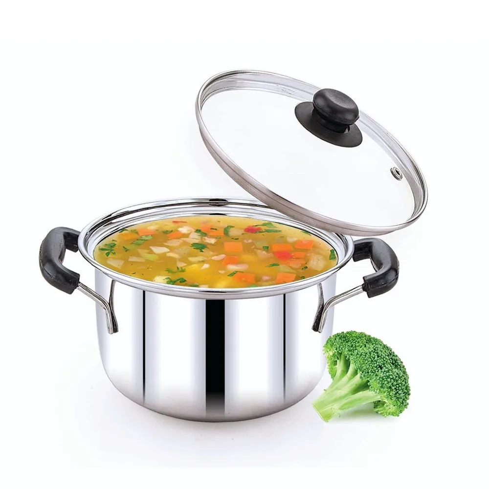 Stainless Steel Cookware Soup Pot with Glass Lid - Silver