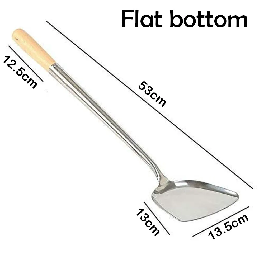 Stainless Steel Fried Rice Spoon With Wooden - Flat bottom