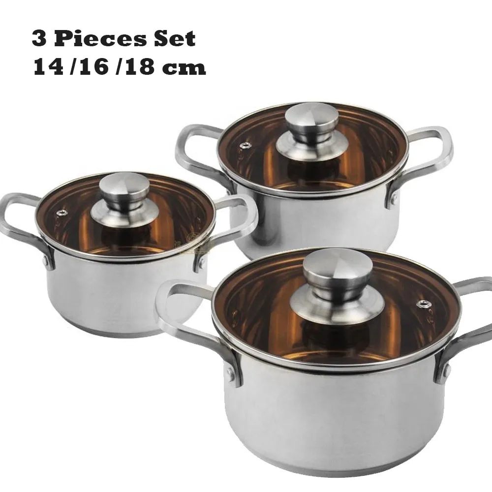 Stainless Steel Thickened Cooking Pot - 14/16/18cm(3pcs)