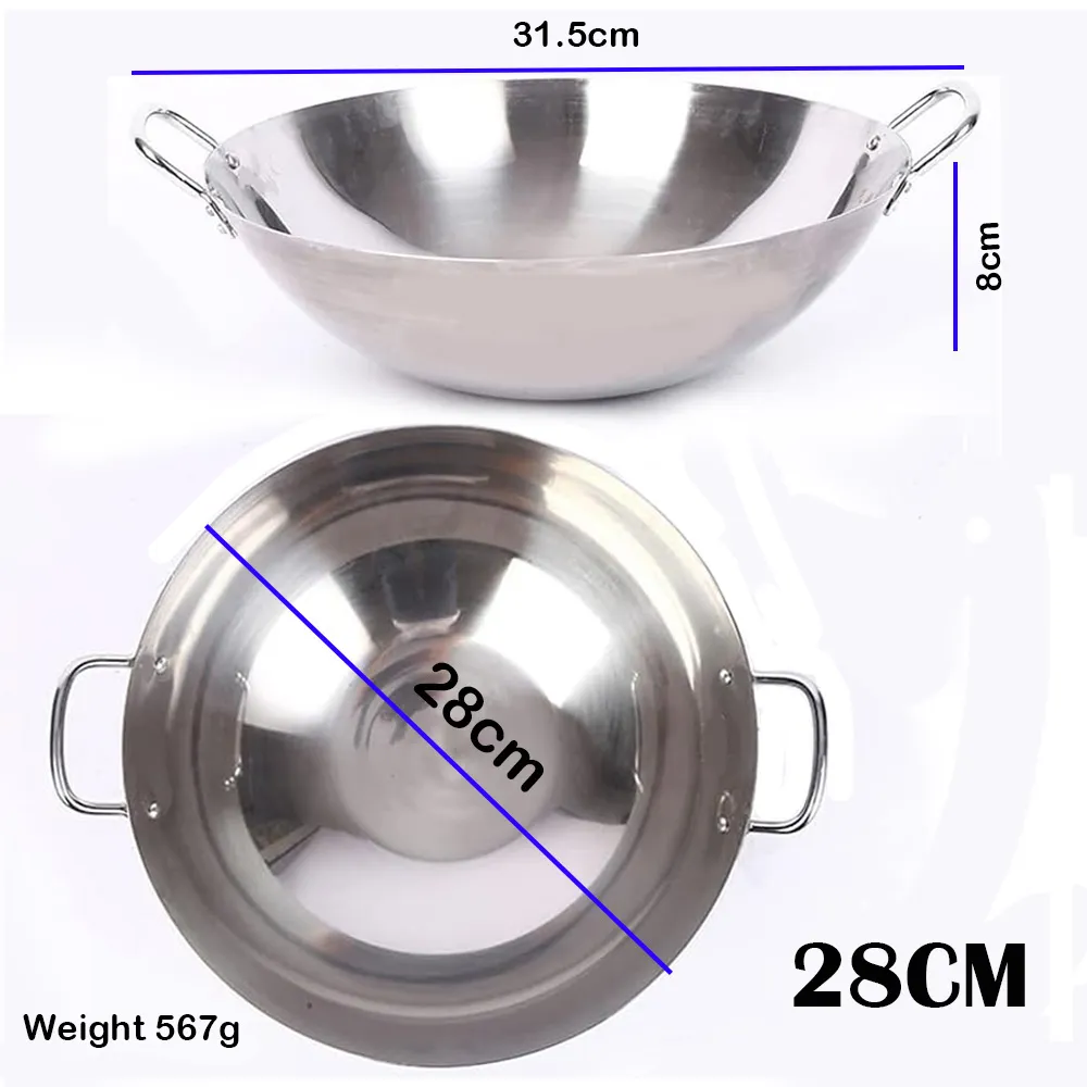 Stainless Steel Wok Pan With Handles,Fry Pan - 28CM