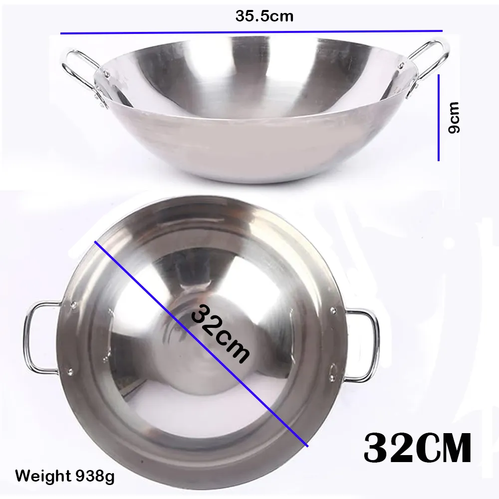 Stainless Steel Wok Pan With Handles,Fry Pan - 32CM