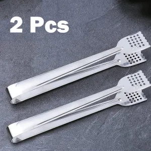 11 Inches-Stainless Steel BBQ Food Tongs Bread Clip - 2 pcs