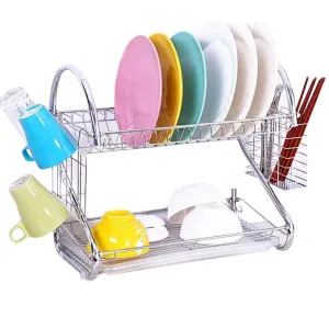 2 Layer Kitchen Dish Drainer Organizer Storage Rack