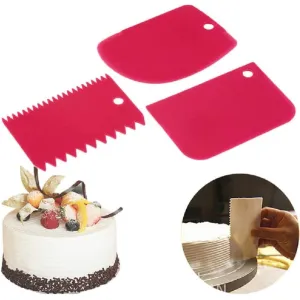3 Pcs Plastic Cake Scraper Spatula Set Pastry Dough - Red