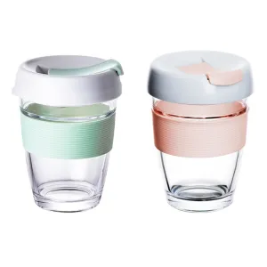 350ml Tempered Glass Reusable Travel Mug Coffee Cups - Pink