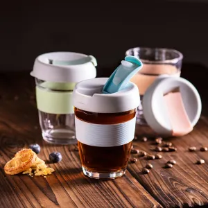 350ml Tempered Glass Reusable Travel Mug Coffee - Light blue